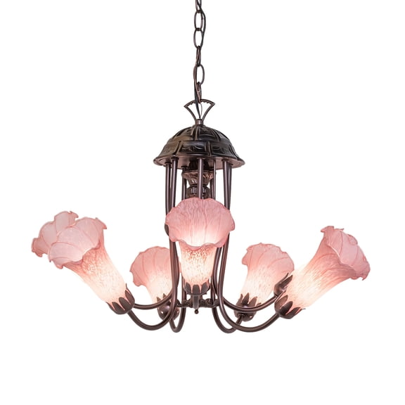 Meyda Lighting 24" Wide Pond Lily Pink 7 Light Chandelier - N/A