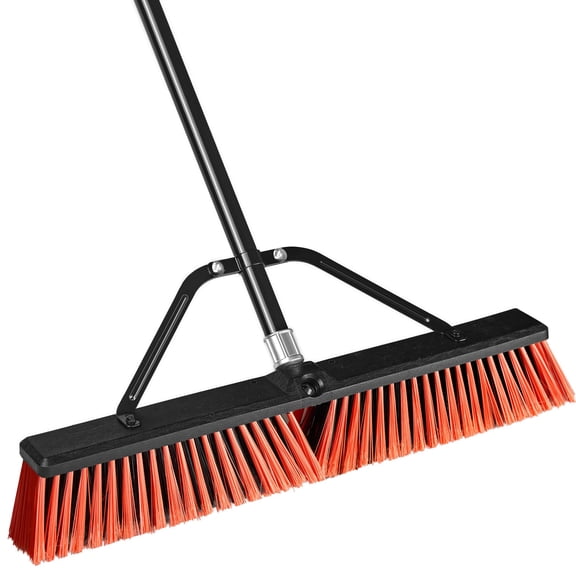 24" Wide Push Broom Outdoor Heavy Duty With 63 Inches Long Handle  Stiff Bristle Commercial Industrial Brush For Garage Warehouse Shop Garden Patio Deck Yard Street (red)