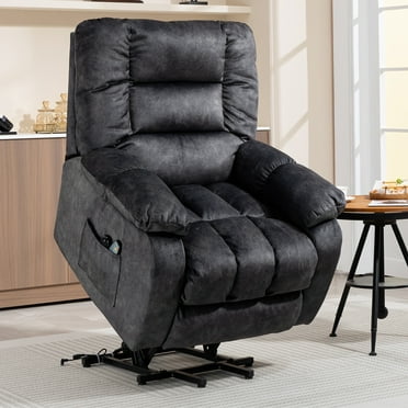 Power Lift Recliner Chair with Heat and Vibration Massage, UHOMEPRO Modern Fabric Elderly Electric Reclining Sofa with Remote Control and Side Pockets for Living Room Home Theater, Gray
