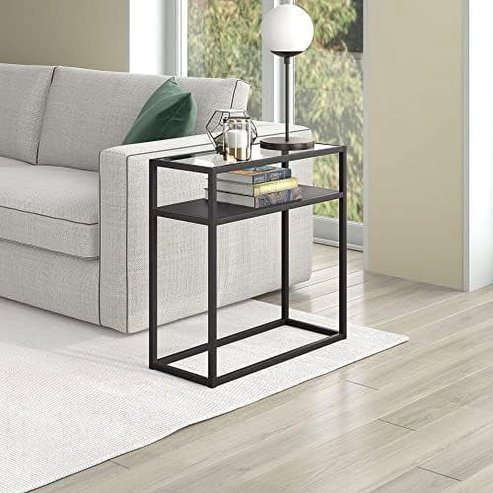 24'' Wide Rectangular Side Table Black Mid-Century Modern Glass Metal ...