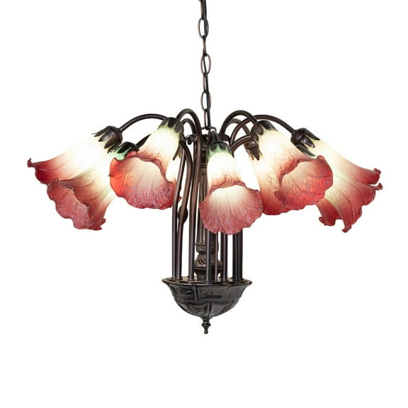 Meyda Lighting 24" Wide Seafoam/Cranberry Tiffany Pond Lily 12 LT Chandelier