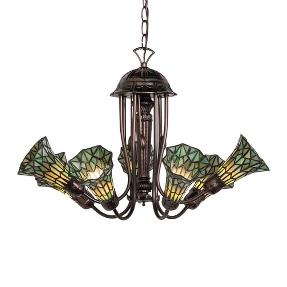 Meyda Lighting 24" Wide Stained Glass Pond Lily 7 Light Chandelier