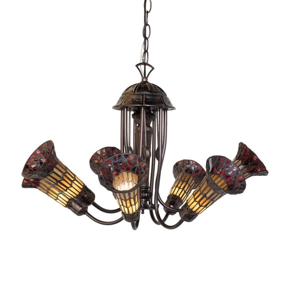 Meyda Lighting 24" Wide Stained Glass Pond Lily 7 Light Chandelier