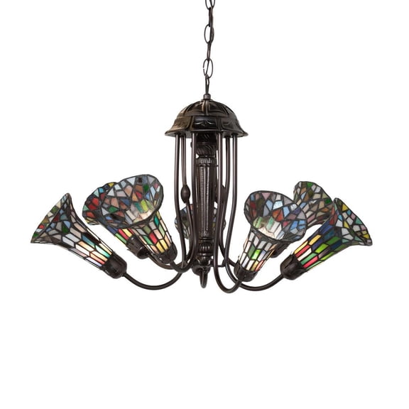 Meyda Lighting 24" Wide Stained Glass Pond Lily 7 Light Chandelier