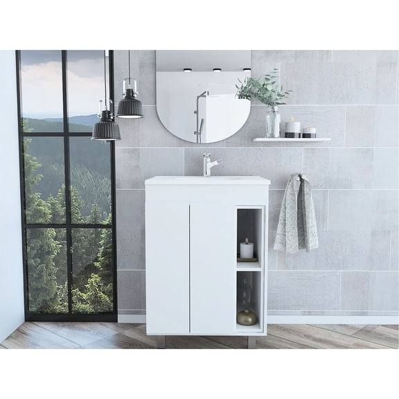 24" Wide Vanity with Resin Sink | Leg - Raised Free - Standing Vanity | Open Shelves for Convenient Access