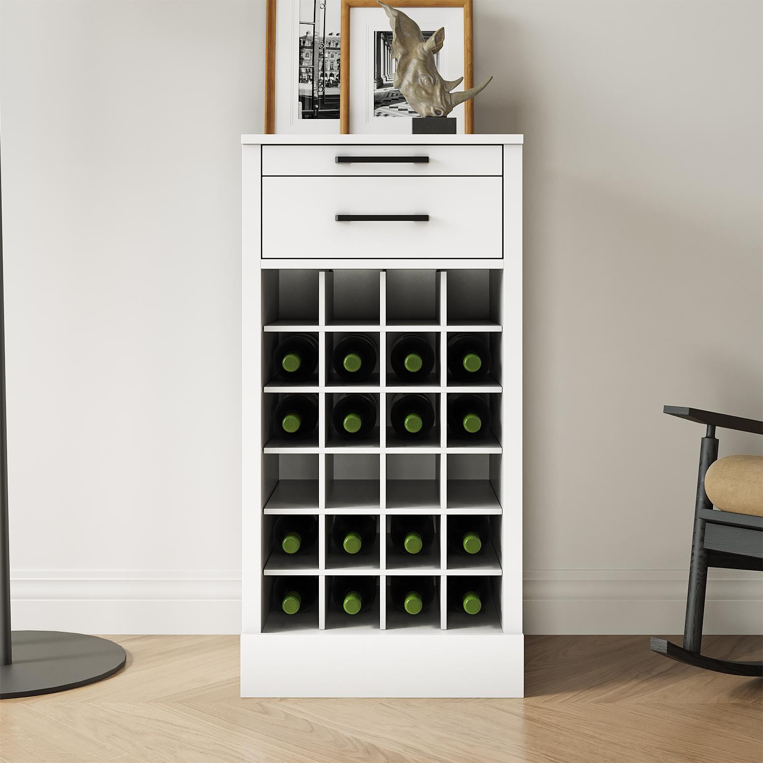24 Wine Bar Cabinet,Farmhouse Wine Bar Cabinet Buffet Cabinet & Sideboard Cupboard for Living,Dining Room,White