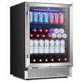 thumbnail image 1 of 24”Wine Cooler Cabinet Built-in or Freestanding, Beverage Refrigerator with Stainless Steel Glass Door, Removable Wire Racks, Digital Memory Temperature Control, and Safety Lock, 1 of 6