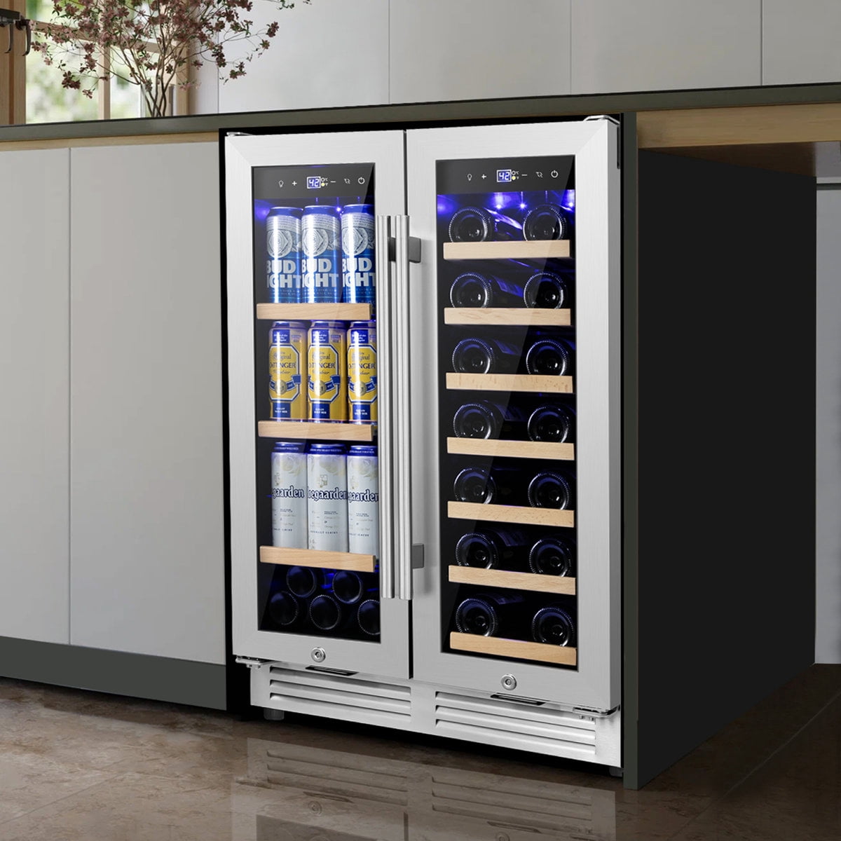 24" Wine and Beverage Refrigerator 20 Bottle 60 Can Dual Zone Built-In/Freestanding Classic Beverage Wine Cooler