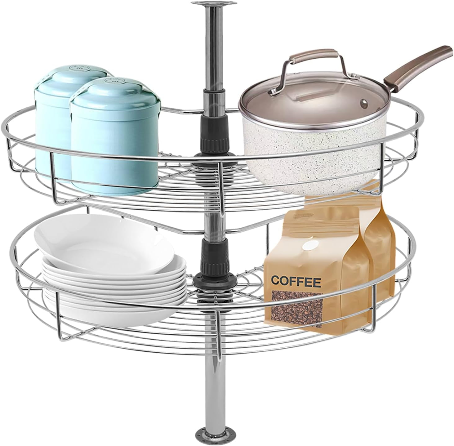 GWANLUKEJ 24" Corner Cabinet Lazy Susan Organizer - 2 Shelf Adjustable Turntable, Black