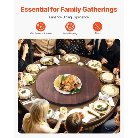 24 in Wood Lazy Susan Turntable,360 Rotation Round Clear Tabletop Rotating Tray,Acacia Wood Dining Table Centerpiece,Smooth&Silent Spin,for Family Gatherings,Banquets&Weddings
