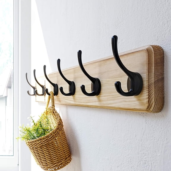 24" Wooden Coat Rack with 6 Double Hooks - Light Brown