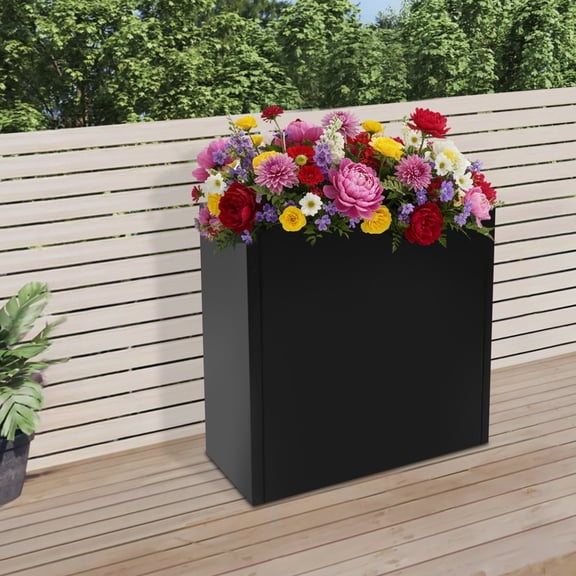24 X 10 X 24 Inch Rectangular Steel Planter Box with Divider Partition, Weatherproof Structure Suitable for Indoor and Outdoor Green Plant Cultivation Display