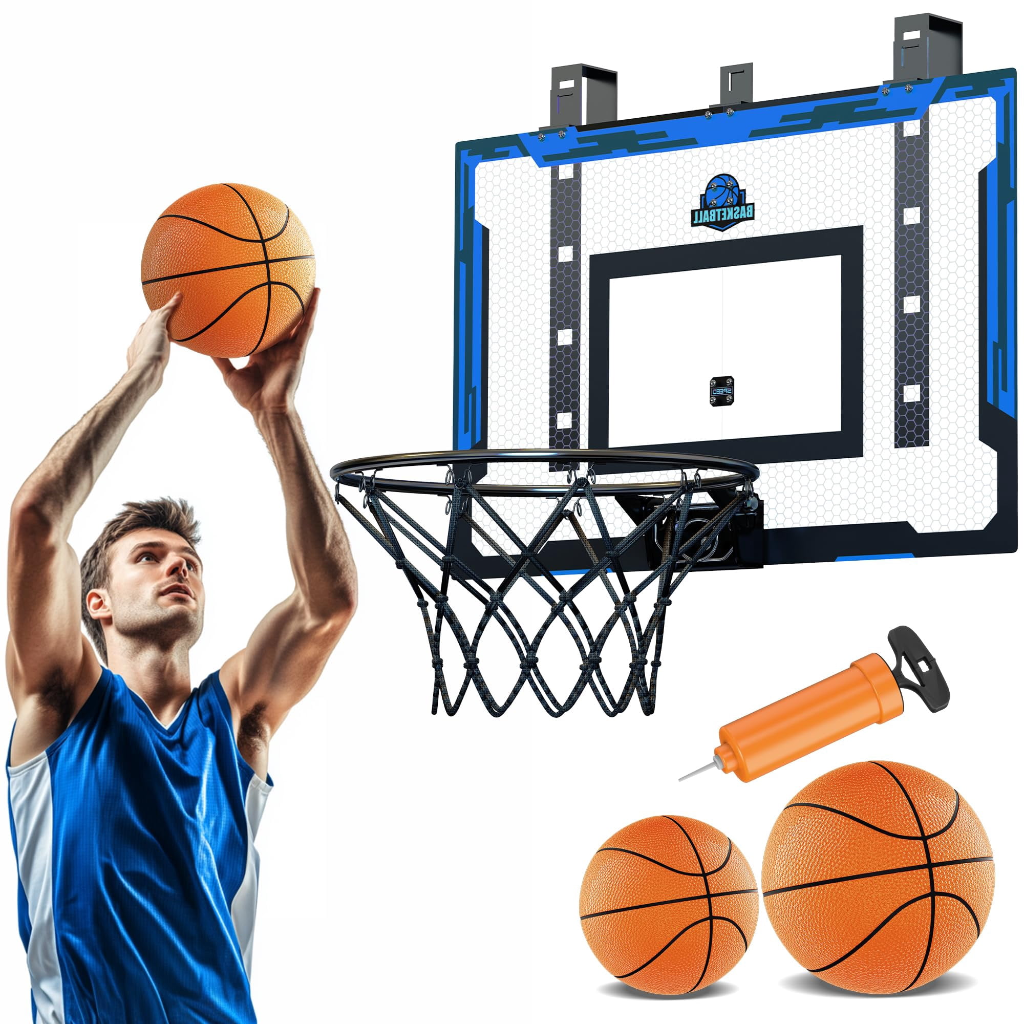24" X 16" Indoor Large Basketball Hoop - Upgraded Adjustable Height Over The Door With Complete Accessories  Toys Christmas Birthday Gifts For & Adults
