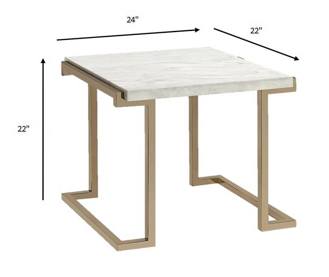 Champagne Mirrored Metal End Table with Faux Marble Top 22"x24"