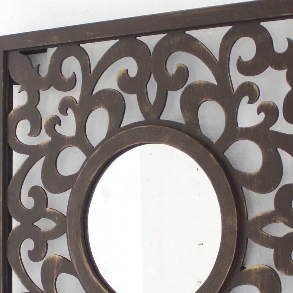 Espresso Vintage Square Wood Wall Mirror 24" x 24"