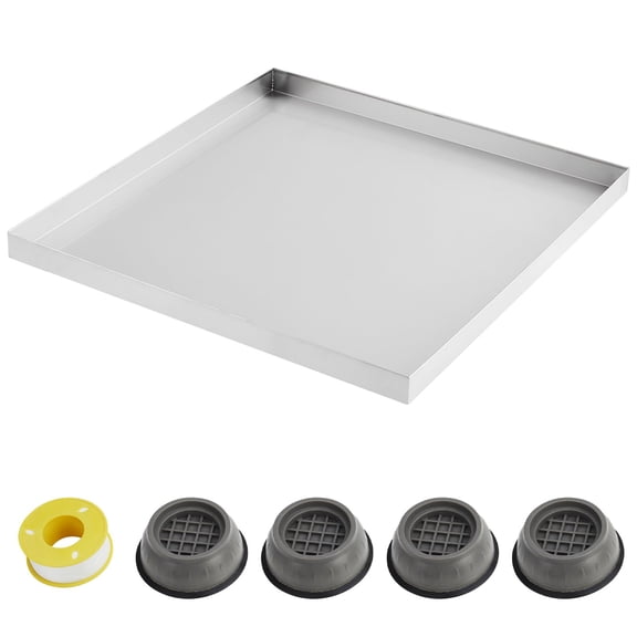 24" X 24" Washing Machine Pan,Stainless Steel Drain Pan with Anti-Slip Bottom Pad,Leak Protection for Laundry Room
