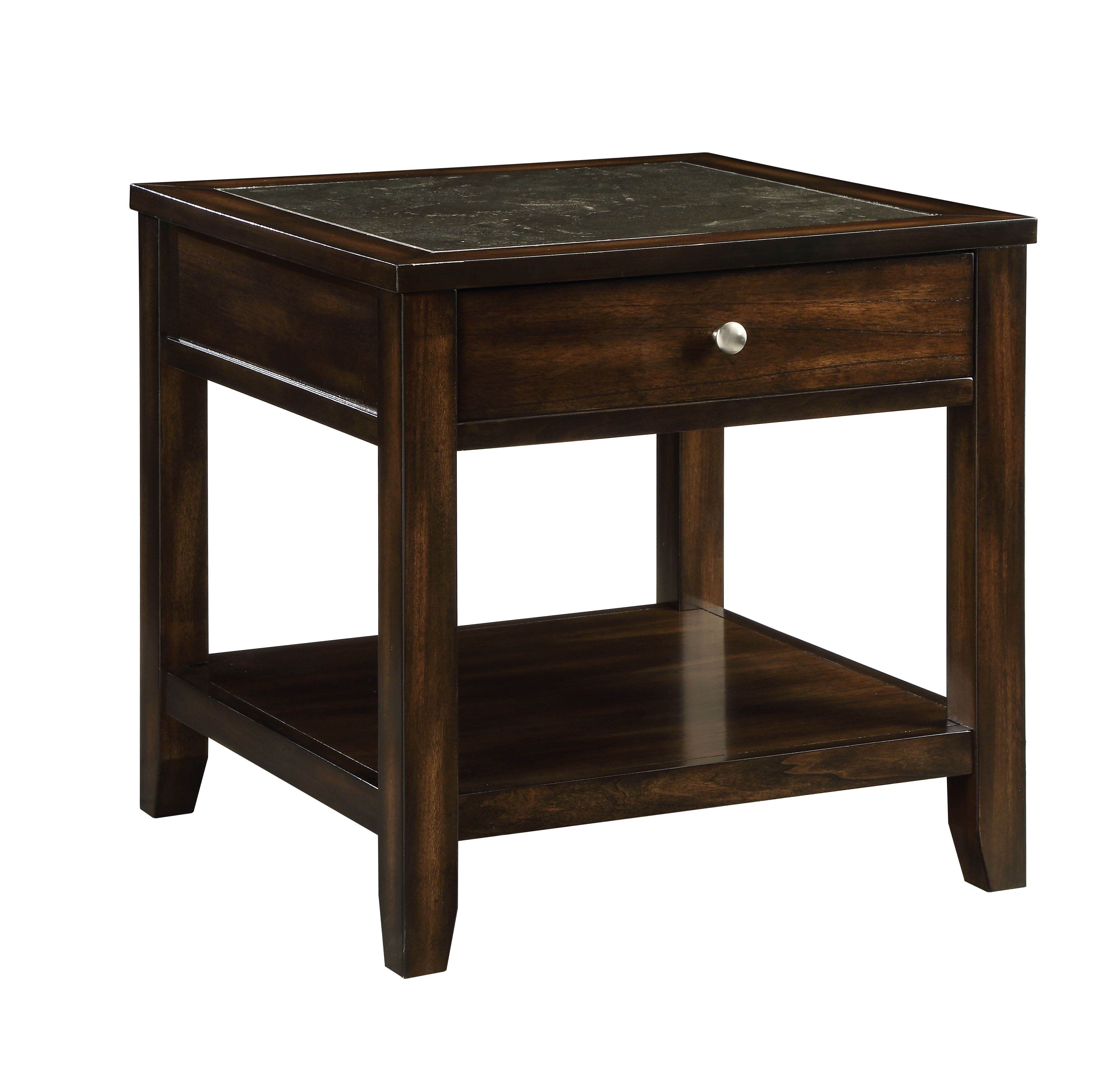 24" X 24" X 24" Black Marble And Walnut End Table