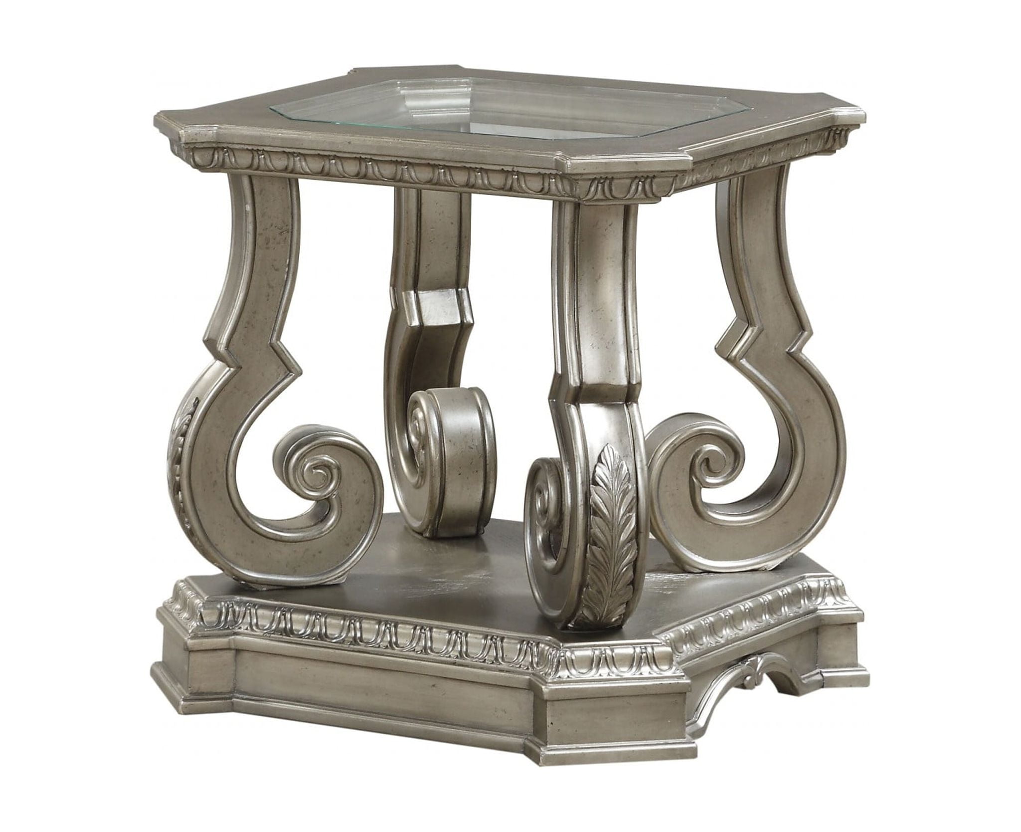 24" X 26" X 25" Antique Champagne Clear Glass Wood Poly-Resin End Table