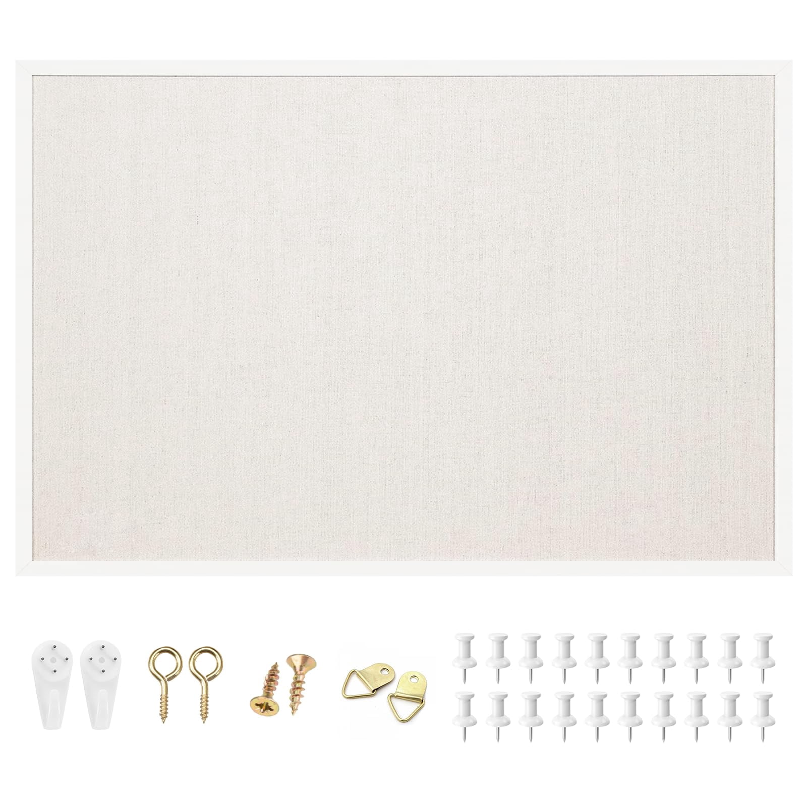24'' X 36'' Linen Bulletin Board  White Framed Corkboard Oak Frame Cork Vision And Decorative Hanging Pin