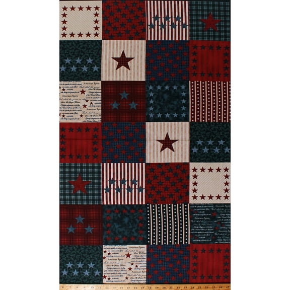 24" X 44" Panel American Spirit Stars and Stripes USA Patriotic Red White and Blue Cotton Fabric Panel (16100-56)