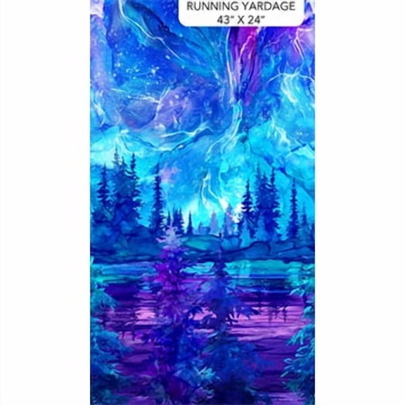 24" X 44" Panel Arctic Night Sky Scenic Ombre Blue Cotton Fabric Panel (DP27001-46)