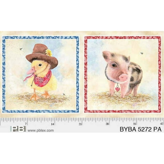24" X 44" Panel Barnyard Babies Duckling Piglet Baby Farm Animals Western Cotton Fabric Panel (BYBA-05272-PA)