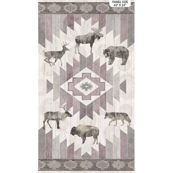 24" X 44" Panel Bears Deer Moose Elk Caribou Bison Buffalo Wolf Wolves Animals Wildlife Canyon Creek Cream Cotton Fabric Panel (23860-11CREAMMULTI)