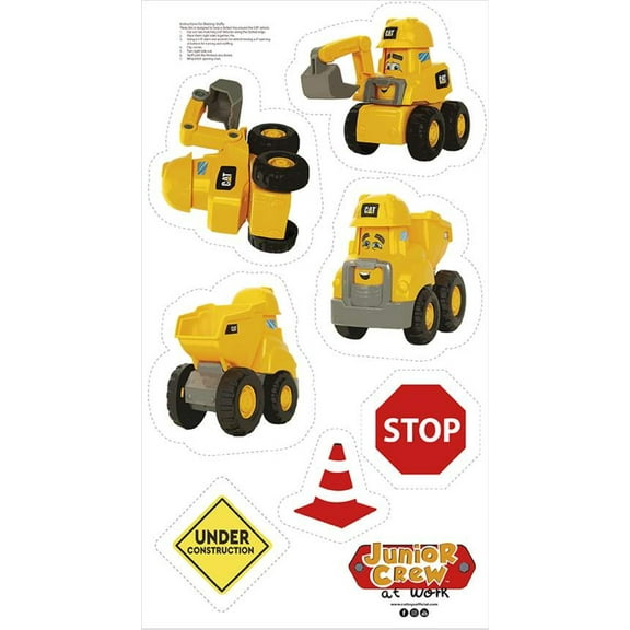 24" X 44" Panel CAT(R) Junior Crew Construction Vehicles Stuffed Toys Bulldozers Excavators Dump Trucks Kids Boys Cotton Fabric Panel (PD11475-PANEL)