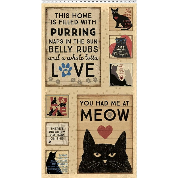 24" X 44" Panel Cats Pets Kittens Kitty Felines Animals Purrfection Butter Cotton Fabric Panel (Y3972-60DARKBUTTER)