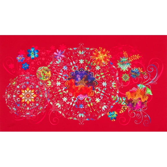 24" X 44" Panel Cotton Florence Flowers Floral Arrangement Bouquet Red Fabric Panel (AQSD-21676-3-RED) by Robert Kaufman