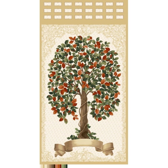24" X 44" Panel Family Roots Family Tree Its All Relative Honey RJR Fabrics Cotton Fabric Panel (3554-001)