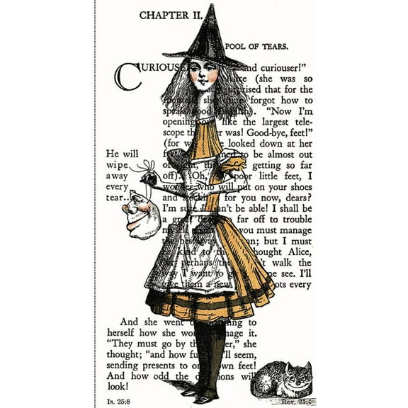 24" X 44" Panel Mad Masquerade J Wecker Frisch Alice in Wonderland Cheshire Cat Cotton Fabric Panel (PD11950)