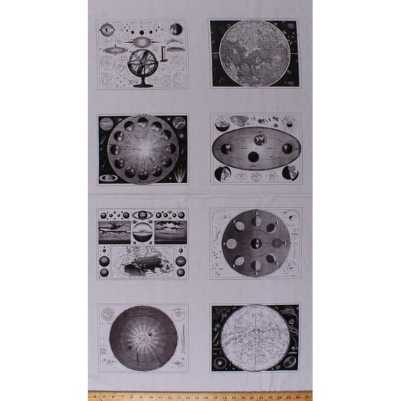 24" X 44" Panel Medieval Vintage Astronomy Charts Celestial Maps Star Diagrams Scientific Astronomical Armillary Sphere Renaissance Science Encyclopedia Galactica Cotton Fabric Panel (AD-8339-L)