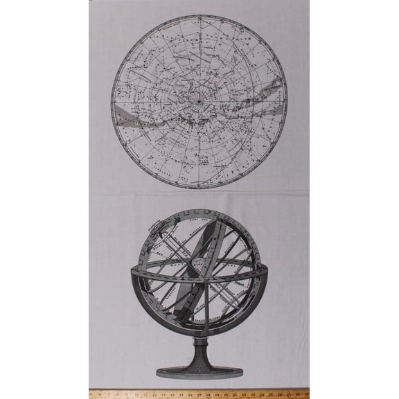 24" X 44" Panel Medieval Vintage Scientific Astronomical Instruments Armillary Sphere Renaissance Astronomy Celestial Charts Star Map Encyclopedia Galactica Cotton Fabric Panel (AD-8338-L)