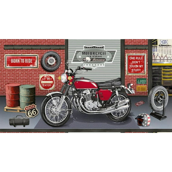 24" X 44" Panel Motorcycle Repair Motorbike Garage Biker My Tools My Rules Cotton Fabric Panel (520P-88)