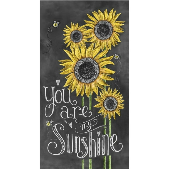 24" X 44" Panel Sunflowers Floral Nature You Are My Sunshine Panel Black Cotton Fabric Panel (DDC11828-BLAC-D)