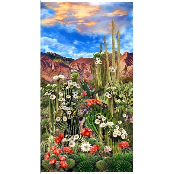 24" X 44" Panel West Scenic Panel Southwest Sunset Desert Cactus Mountains Blue Sky Cacti Timeless Treasures Cotton Fabric Panel (PANEL-CD3344)