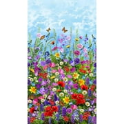24" X 44" Panel Wild Floral Wildflowers Butterflies Poppies Field Spring Cotton Fabric Panel (PANEL-CD2432-MULTI)