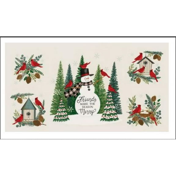 24" X 44" Panel Winter Friends Christmas Snowman White Cotton Fabric D604.20