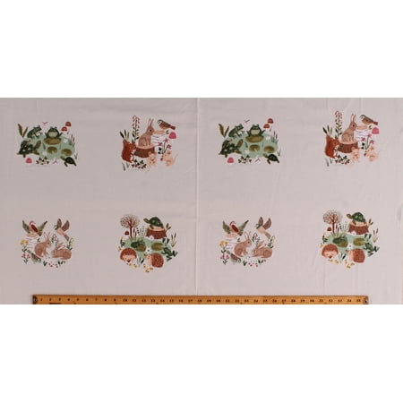 24" X 44" Panel Woodland Wander Rabbits Frogs Birds Turtles Hedgehogs Mint Cotton Fabric Panel (Y2589-109)