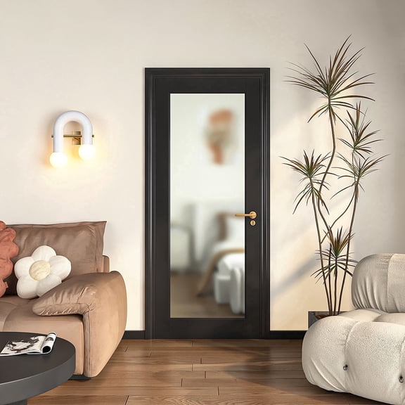 24" X 80"1-Lite Frosted Glass Door, Pre-Assembled Interior Door for Pantry, Laundry, Closet as Prehung, Bypass, Pocket Door,MDF Wood Panel w/o Hardware,Black