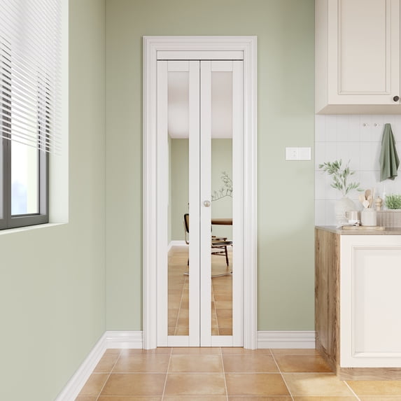 24" X 80" 1-Lite Mirrored Door Solid Manufactured Wood Bi-Fold Door with Installation Hardware Kit