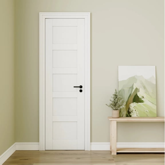 24" X 80" 5 Panel Solid Core Door Slab - Solid Manufactured Wood White Primed Standard Size Interior