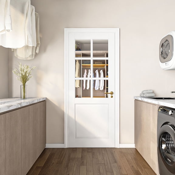 24" X 80"6-Lite Glass Door,Preassembled Clear Glass French Door,Paintable Door Panel, for Closet Pantry Bedroom Livingroom Study Office,as Prehung, Pocket, Barn Doors-Shaker w/o Hardware,White