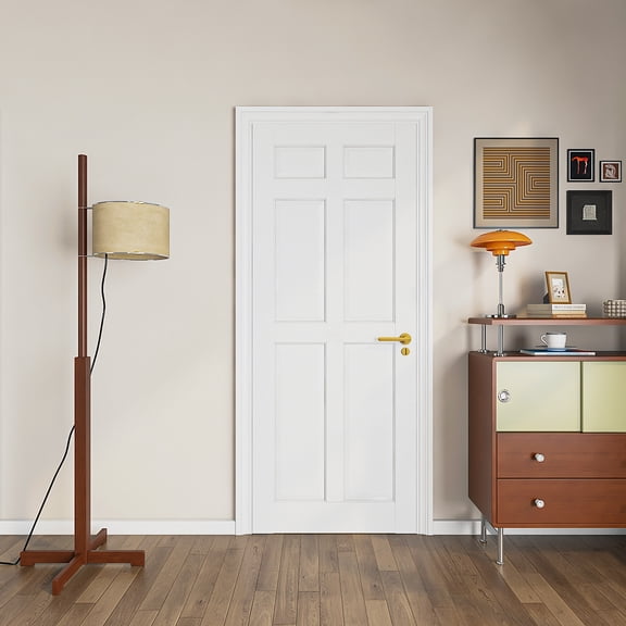 24" X 80"6-Panel Interior Door,White Primed Panel Pre-Assembled French Door for Closet Pantry Bedroom Livingroom Study Office,as Prehung, Pocket, Barn Doors-Shaker w/o Hardware