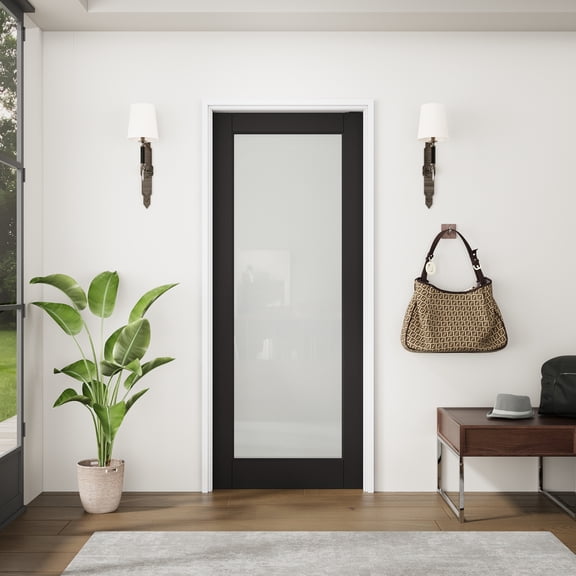 24" X 80" Black 1-Lite Frosted Glass Solid Core Sliding Interior Pocket Door