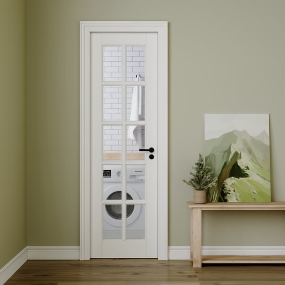 24" X 80" Interior Clear Glass Door 10 Lite Primed Pantry Door Slab Solid Core Modern Standard Door For French Door Without Hardware