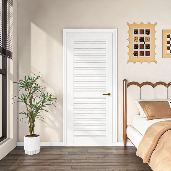 24" X 80"Louver Interior Door Slab, White PVC Waterproof Moisture-Resistant for Laundry Closet Pantry Bathroom, Sliding Pocket Barn Bypass w/o Hardware&Frame