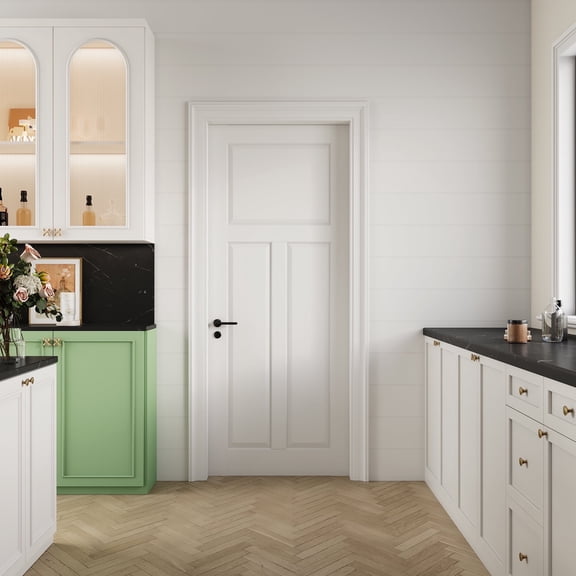 24" X 80" White 3 Panel T Shape Solid Manufactured Wood Interior Shaker Standard Door for Bedroom Livingroom w/o Frame& Hardware Kit