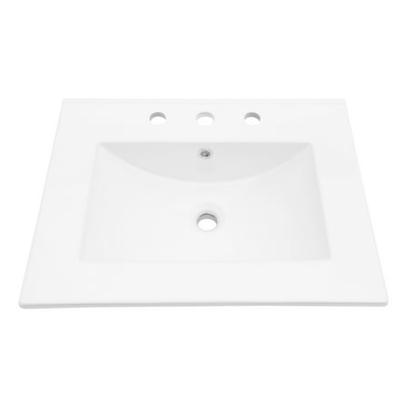24"X18" White Rectangular Single Vanity Top with 3 Faucet Hole and Overflow(Sink Only),White Ceramic Bath Faucets Bathroom Vanities